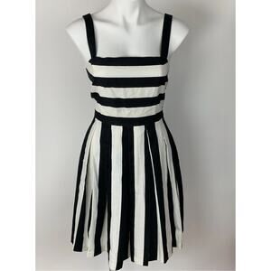 Loft Women's Sundress Black White Fit Flare Dress Skater Linen sz / 4 XS